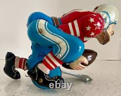 Vintage Touchdown Pete Line Mar Tin Toy Windup Football Player Works See Video