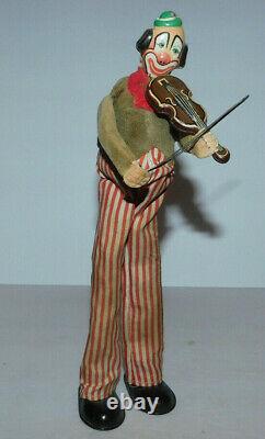 Vintage Toy Japan Tps Wind Up Toy Clown With Violin Tin Head Fiddle Works