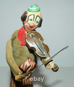 Vintage Toy Japan Tps Wind Up Toy Clown With Violin Tin Head Fiddle Works