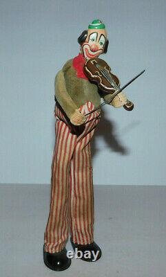 Vintage Toy Japan Tps Wind Up Toy Clown With Violin Tin Head Fiddle Works