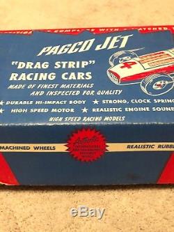 Vintage Toy Wind Up PAGCO Jet Drag Strip Race Car Set. NOS 1950s