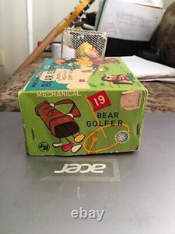 Vintage Tps Mechanical Bear Golfer Wind Up Toy In Box