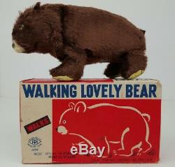 Vintage Trade Mark Modern Toys Japan Walking Lovely Bear Wind Up with Box VG