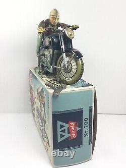 Vintage US Zone Germany ARNOLD MAC 700 Motorcycle Tin Windup Toy with box