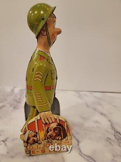 Vintage Unique Art GI Joe and the K-9 Pups Tin Litho Wind-Up Near Mint