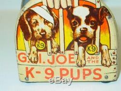 Vintage Unique Art G. I. Joe and the K-9 Pups, Wind Up Toy, Works Great
