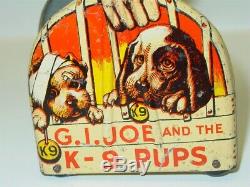 Vintage Unique Art G. I. Joe and the K-9 Pups, Wind Up Toy, Works Great