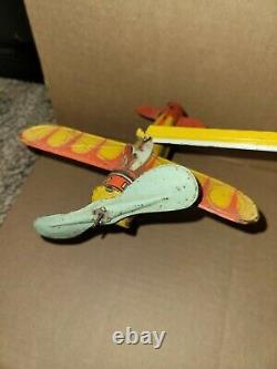 Vintage Unique Art Tin Litho Sky Rangers Wind-Up Toy Broken Arm