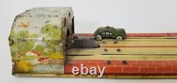 Vintage Unique Art's Tin Litho Lincoln Tunnel Wind Up Toy -WORKS
