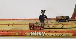 Vintage Unique Art's Tin Litho Lincoln Tunnel Wind Up Toy -WORKS