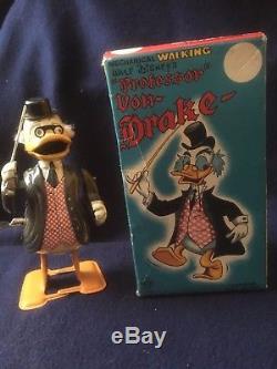Vintage Walt Disney Professor Von Drake Tin Toy Windup Mint with Box