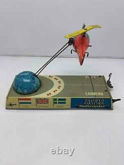 Vintage Wind-Up Biller Tin Remote Control Helicopter Toy West Germany RARE WORKS