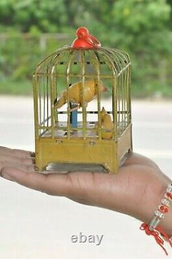 Vintage Wind Up Bird Feeding Baby Litho Tin & Celluloid Toy, Japan/Germany