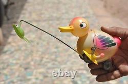 Vintage Wind Up Boxed C. K Trademark Cuke Duck Cathing Frog Toy, Japan
