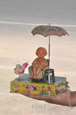 Vintage Wind Up C. K Trademark Boardwalk Delight Litho Tin & Celluloid Toy, Japan