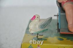 Vintage Wind Up C. K Trademark Girl & Duck Litho Tin Toy, Japan