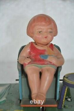 Vintage Wind Up C. K Trademark Girl & Duck Litho Tin Toy, Japan