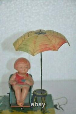 Vintage Wind Up C. K Trademark Girl & Duck Litho Tin Toy, Japan