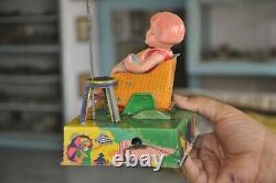 Vintage Wind Up C. K Trademark Girl & Duck Litho Tin Toy, Japan