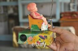 Vintage Wind Up C. K Trademark Girl & Duck Litho Tin Toy, Japan