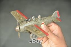 Vintage Wind Up DNSA R 03 Litho Army Sparkle Fighter Airplane Tin Toy, Japan