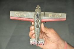 Vintage Wind Up DNSA R 03 Litho Army Sparkle Fighter Airplane Tin Toy, Japan