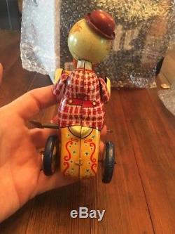 Vintage Wind Up Duck Riding Tricycle Mechanical Toy Japan