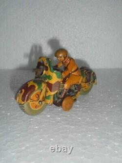 Vintage Wind Up K. T Mark Litho Motorcycle Tin Toy, Japan