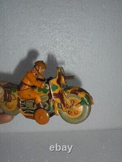 Vintage Wind Up K. T Mark Litho Motorcycle Tin Toy, Japan