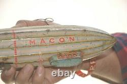 Vintage Wind Up MACON Big K. S Trademark Zeppelin Litho Airship Tin Toy, Japan
