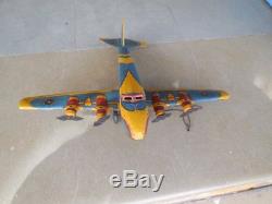 Vintage Wind Up MT Trademark Litho Airplane Tin Toy, Japan