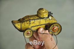 Vintage Wind Up MT Trademark Litho Double Gun Sparkle Tin War Tank Toy, Japan