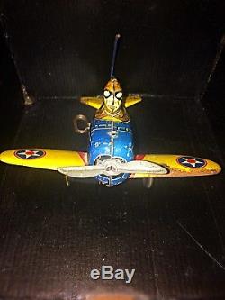 Vintage Wind Up Marx Red Rollover 1940s Toy Plane Made In USA