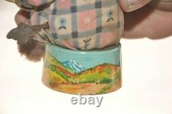 Vintage Wind Up Painting Monkey Textured Cloth Litho Tin Toy, Japan