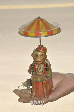 Vintage Wind Up SAN Trademark Monkey Playing Drum Litho Tin Toy, Japan