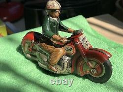 Vintage Wind Up Schuco Curvo 1000 Motorcycle Metal Tin 1940s Germany wind-up TOY