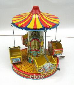 Vintage Wind Up Tin Litho Merry Go Round Toy Working