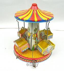 Vintage Wind Up Tin Litho Merry Go Round Toy Working