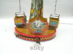 Vintage Wind Up Tin Litho Merry Go Round Toy Working
