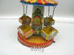 Vintage Wind Up Tin Litho Merry Go Round Toy Working