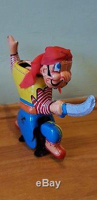 Vintage Wind Up Tin Toy. Japan. 50s. Mikuni. Mechanical Pirate. Boxed. Working