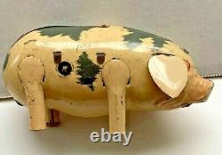 Vintage Wind Up Tin Toy Lucky PIG Made in U. S. Zone Germany Works