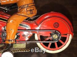 Vintage Wind Up Tin Toy Motorcycle 1920s Germany by Gunthermann Near Mint