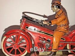 Vintage Wind Up Tin Toy Motorcycle 1920s Germany by Gunthermann Near Mint