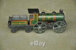 Vintage Wind Up Unique Fine Black & Green Litho Train Engine Tin Toy, Germany
