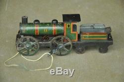Vintage Wind Up Unique Fine Black & Green Litho Train Engine Tin Toy, Germany
