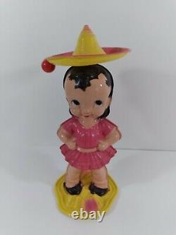 Vintage Wind Up Windup Celluloid Dancer Wobbler Walker Toy Girl In Sombraro Htf