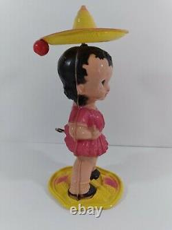 Vintage Wind Up Windup Celluloid Dancer Wobbler Walker Toy Girl In Sombraro Htf