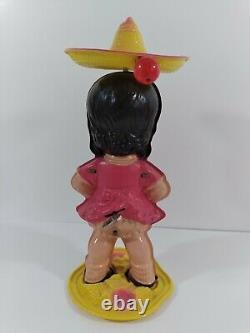 Vintage Wind Up Windup Celluloid Dancer Wobbler Walker Toy Girl In Sombraro Htf