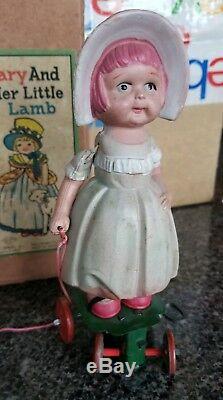 Vintage Windup Celluloid Mary and Her Little Lamb Toy with Box 1930s Tokyo Japan